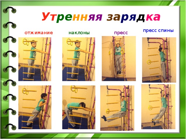   Ут ре нн яя  за ря д ка пресс спины отжимание наклоны пресс 