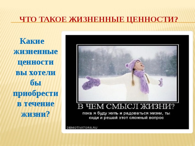 Что такое жизненные ценности? Какие жизненные ценности вы хотели бы приобрести в течение жизни? 