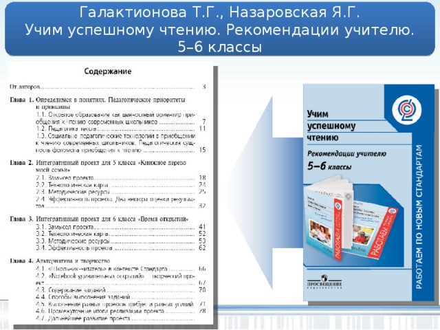 Галактионова Т.Г., Назаровская Я.Г. Учим успешному чтению. Рекомендации учителю. 5–6 классы Авторы представляют простые диагностические методики, позволяющие зафиксировать индивидуальный прогресс ученика. Комплект адресован учителям литературы, классным руководителям, работающим в 5 и 6 классах образовательных организаций, родителям. 15 