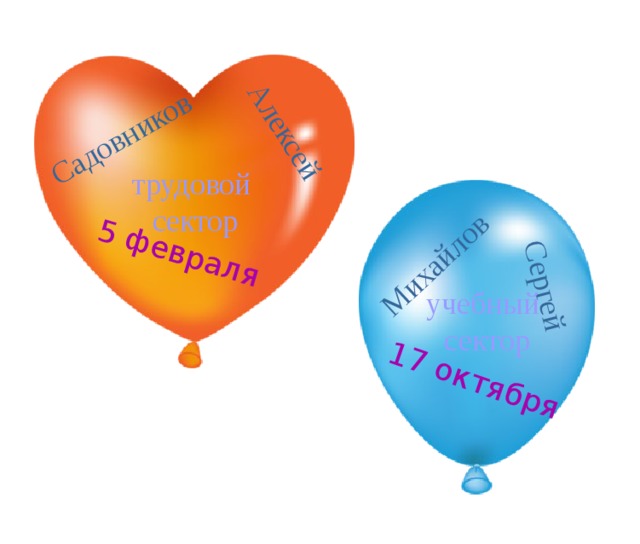 Садовников Алексей 5 февраля Михайлов Сергей 17 октября трудовой сектор учебный сектор 