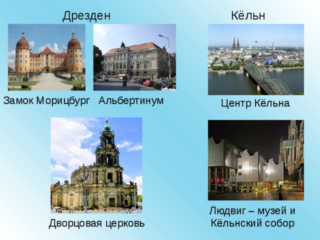 Дрезден Замок Морицбург Альбертинум  Дворцовая церковь  Кёльн  Центр Кёльна  Людвиг – музей и Кёльнский собор 