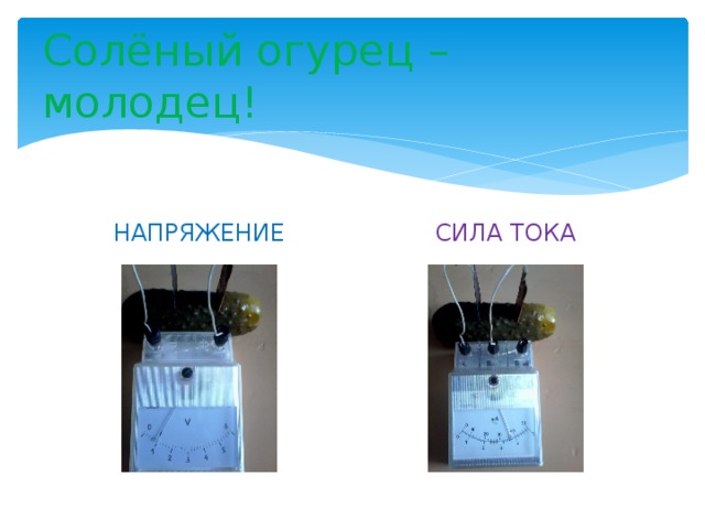 Солёный огурец – молодец! НАПРЯЖЕНИЕ СИЛА ТОКА 