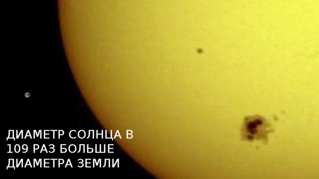 Диаметр Солнца в 109 раз больше диаметра земли 
