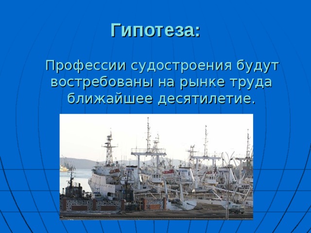 Гипотеза:  Профессии судостроения будут востребованы на рынке труда ближайшее десятилетие. 