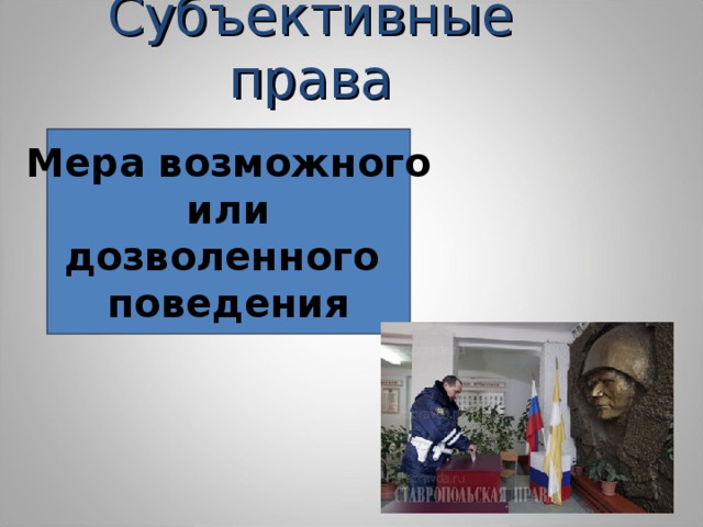 Субъективные права Мера возможного  или дозволенного поведения 