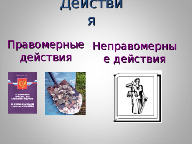 Действия Правомерные действия Неправомерные действия 