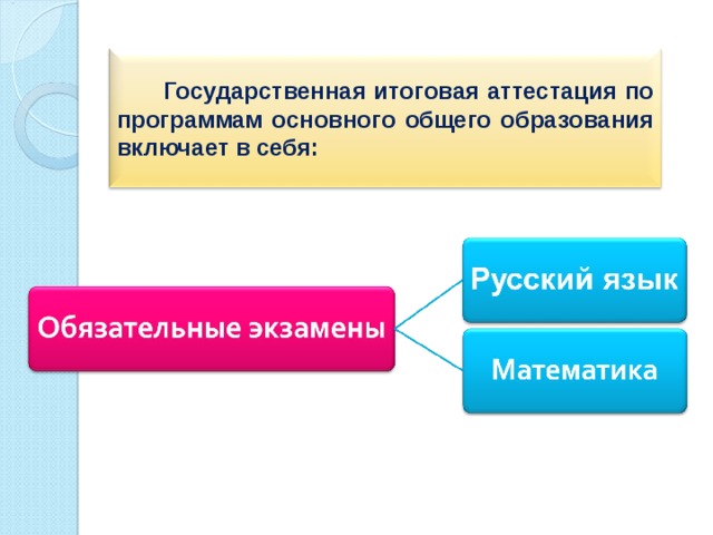   Государственная итоговая аттестация по программам основного общего образования включает в себя: 7 