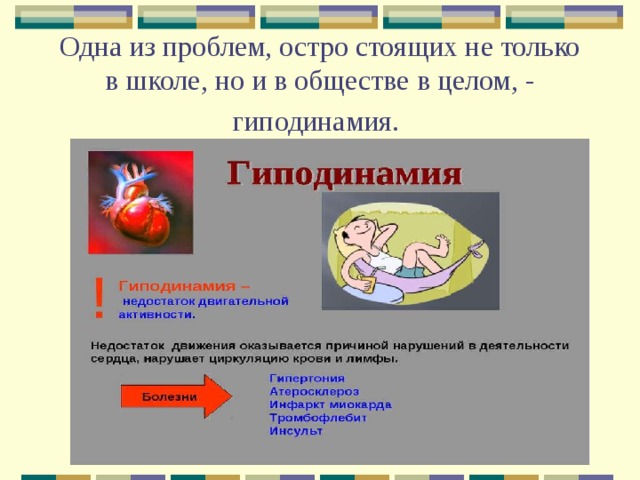 Одна из проблем, остро стоящих не только в школе, но и в обществе в целом, - гиподинамия.  