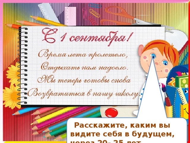 Расскажите, каким вы видите себя в будущем, через 20- 25 лет. 