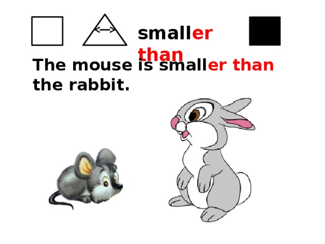 small er than The mouse is small er  than the rabbit. 