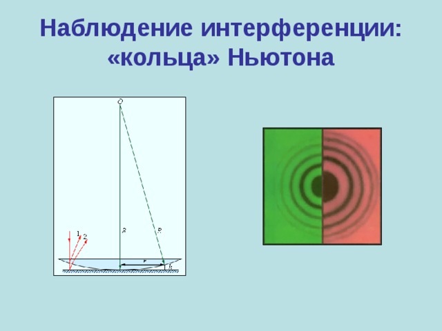 Наблюдение интерференции:  «кольца» Ньютона 