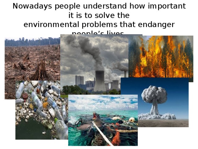 Nowadays people understand how important it is to solve the  environmental problems that endanger people’s lives. 
