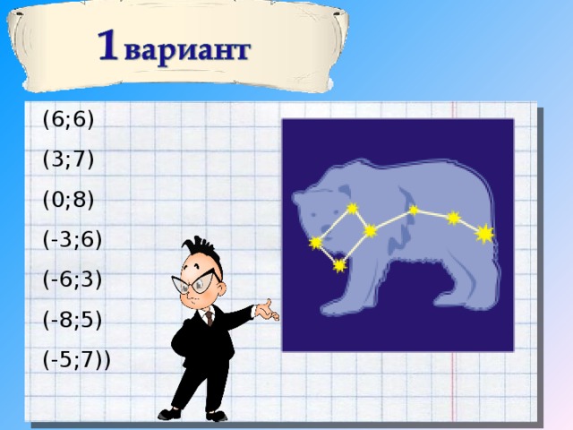 (6;6) (3;7) (0;8) (-3;6) (-6;3) (-8;5) (-5;7)) 