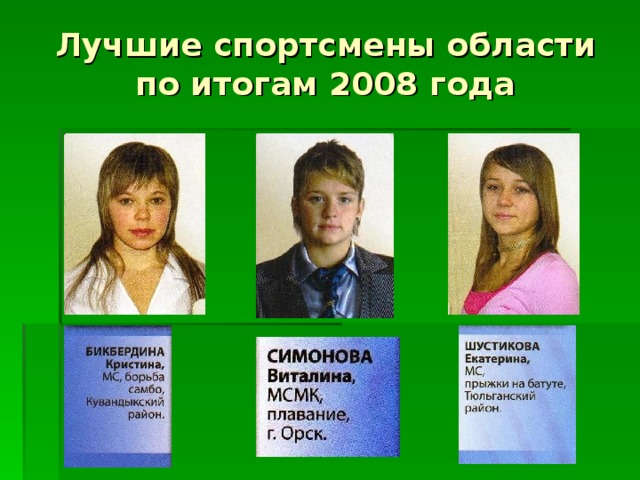 Лучшие спортсмены области по итогам 2008 года 