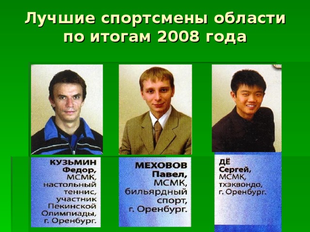 Лучшие спортсмены области по итогам 2008 года 