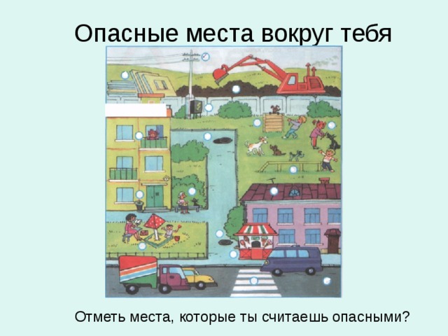 Опасные места вокруг тебя Отметь места, которые ты считаешь опасными? 
