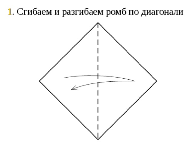 1 . Сгибаем и разгибаем ромб по диагонали 
