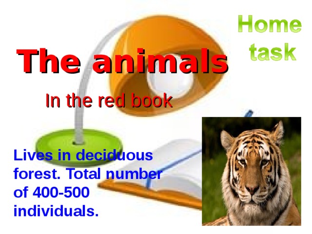 The animals In the red book Lives in deciduous forest. Total number of 400-500 individuals. 3 