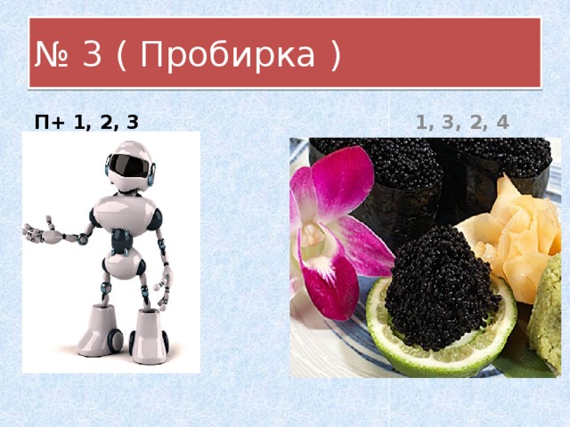 № 3 ( Пробирка ) П+ 1, 2, 3  1, 3, 2, 4 