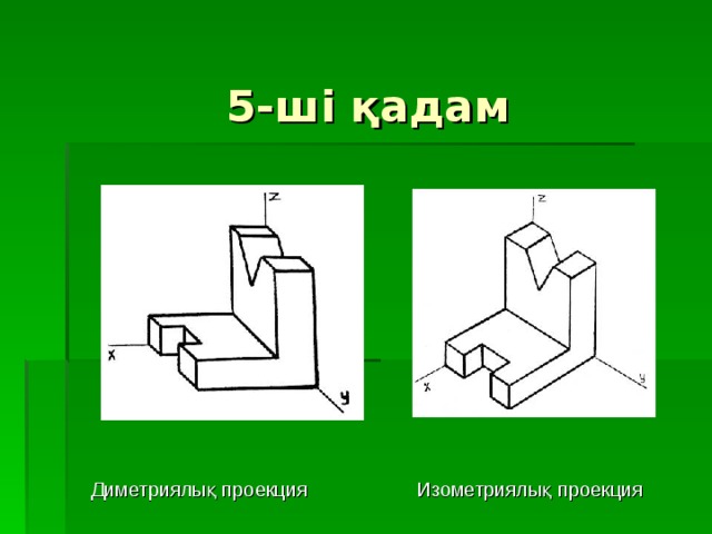 5-ші қадам Диметриялы қ проекция Изометриялық проекция 