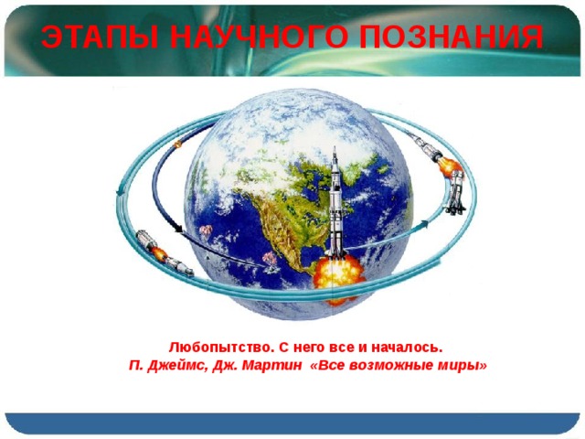 ЭТАПЫ НАУЧНОГО ПОЗНАНИЯ   Любопытство. С него все и началось.  П. Джеймс, Дж. Мартин «Все возможные миры» 