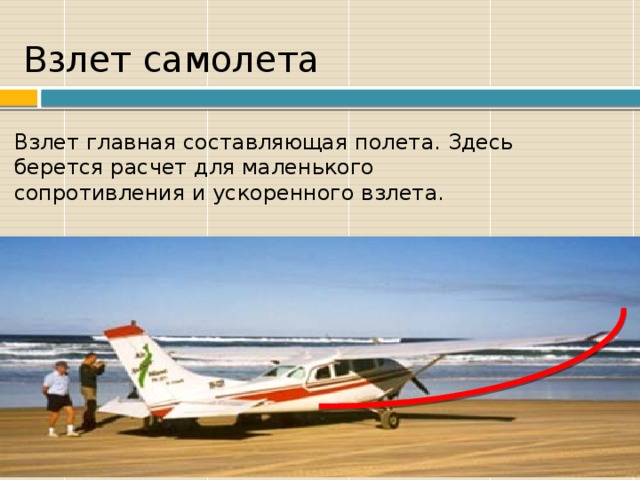 Взлет самолета Взлет главная составляющая полета. Здесь берется расчет для маленького сопротивления и ускоренного взлета. 