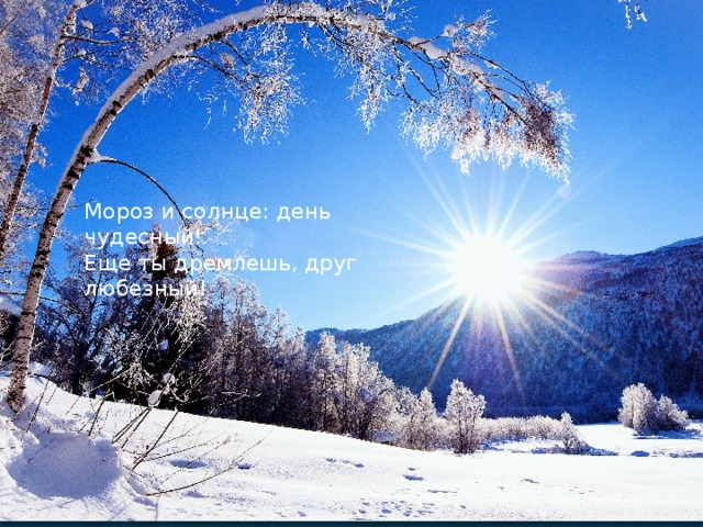 Мороз и солнце: день чудесный! Еще ты дремлешь, друг любезный! 