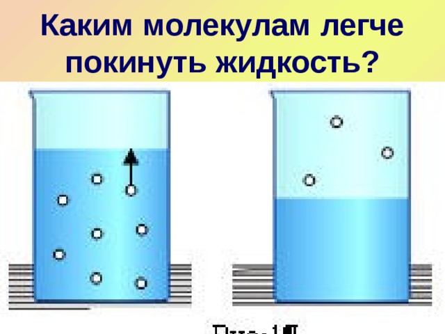 Каким молекулам легче покинуть жидкость? 