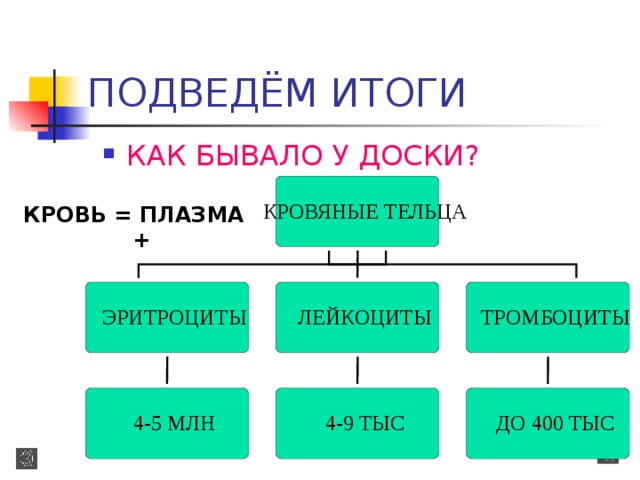 ПОДВЕДЁМ ИТОГИ КАК БЫВАЛО У ДОСКИ? КРОВЬ = ПЛАЗМА + 