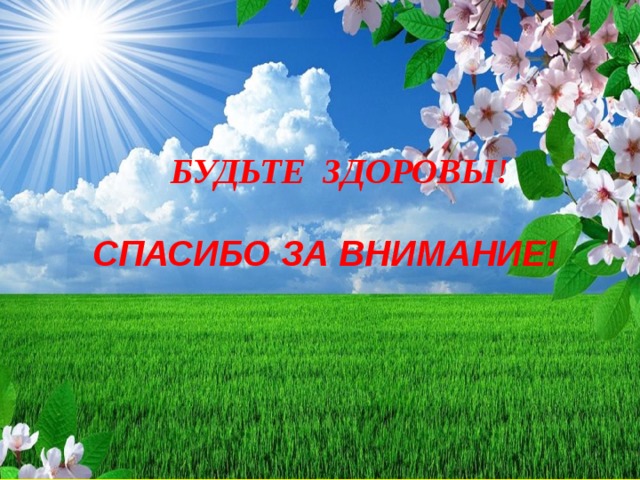БУДЬТЕ ЗДОРОВЫ! СПАСИБО ЗА ВНИМАНИЕ! 
