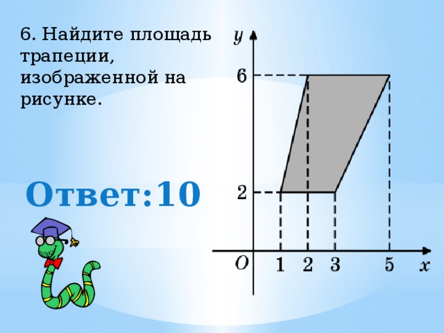 6. Найдите площадь трапеции, изображенной на рисунке. Ответ:10 