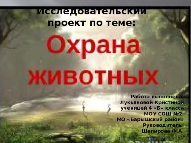 Исследовательский проект по теме: Работа выполнена: Лукьяновой Кристиной ученицей 4 «Б» класса МОУ СОШ №2 МО «Барышский район» Руководитель: Шапирова Ф.А.  
