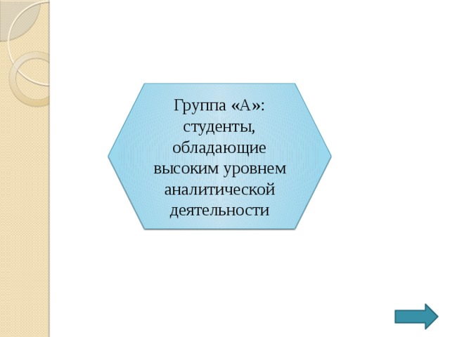 Группа «А»: студенты, обладающие высоким уровнем аналитической деятельности 