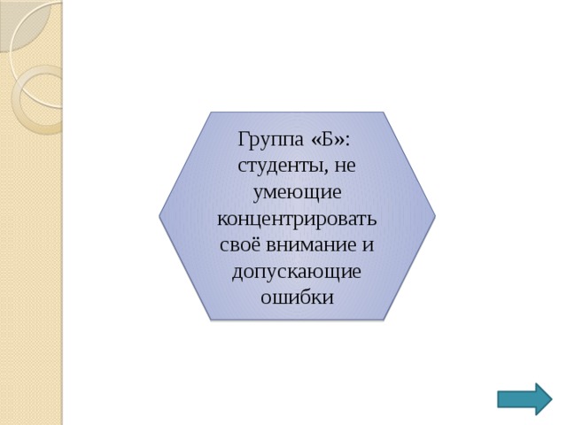 Группа «Б»: студенты, не умеющие концентрировать своё внимание и допускающие ошибки 