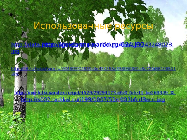  Использованные ресурсы   http://data.photo.sibnet.ru/upload/imggreat/121743248028.jpg   http://46.r.photoshare.ru/00460/004639c9e453355e356950901c6c72fd86106531.jpg    http://img-fotki.yandex.ru/get/4529/29294173.e6/0_6de41_be269349_XL  http://s002.radikal.ru/i199/1007/51/c003bfcd8acc.jpg     http://goldarms.narod.ru/034.JPG 