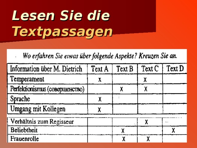 Lesen Sie die Textpassagen 