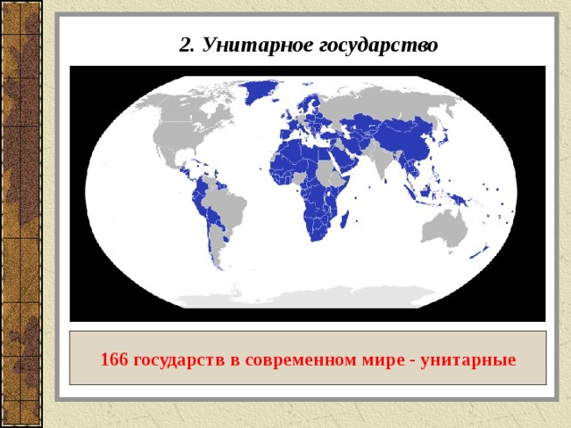 2. Унитарное государство 166 государств в современном мире - унитарные 
