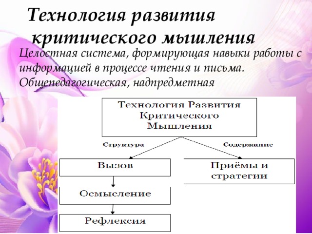 Технология развития  критического мышления Целостная система, формирующая навыки работы с информацией в процессе чтения и письма. Общепедагогическая, надпредметная 