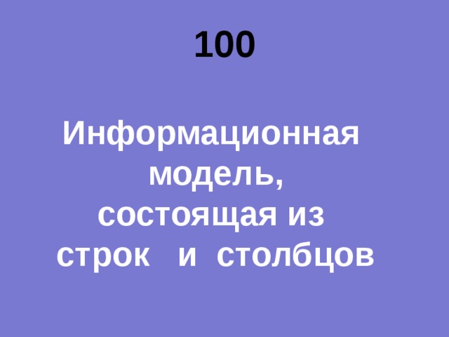 100 Информационная модель, состоящая из строк и столбцов 