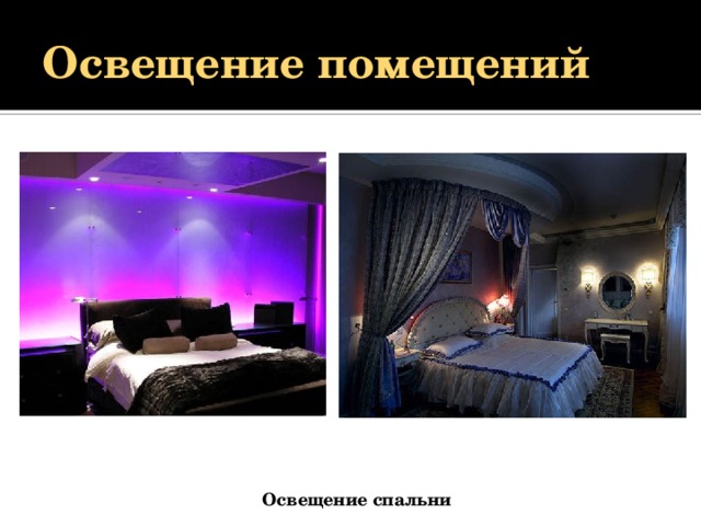 Освещение помещений Освещение спальни 