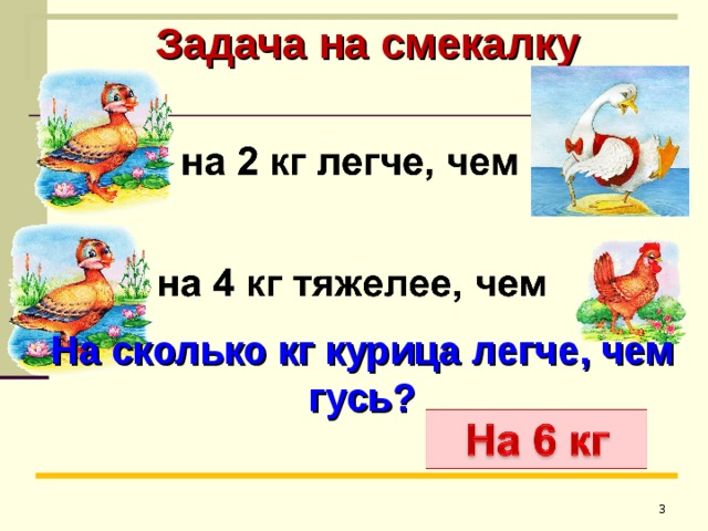 Задача на смекалку На сколько кг курица легче, чем гусь?  