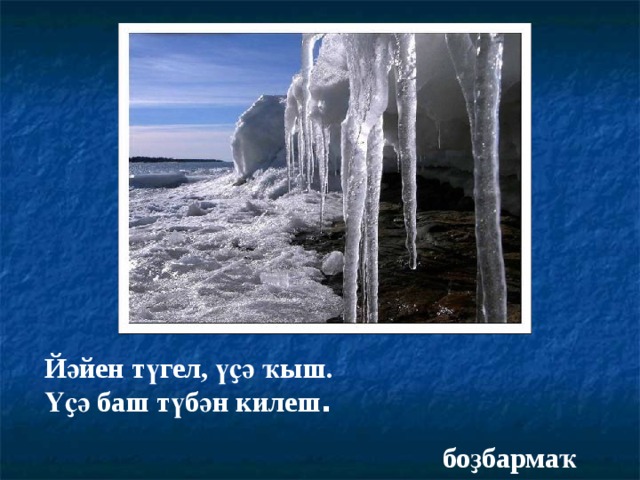 Йәйен түгел, үҫә ҡыш. Үҫә баш түбән килеш . боҙбармаҡ 