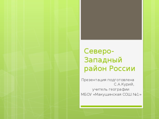 Северо-Западный район России Презентация подготовлена С.А.Курий, учитель географии МБОУ «Макушинская СОШ №1» 