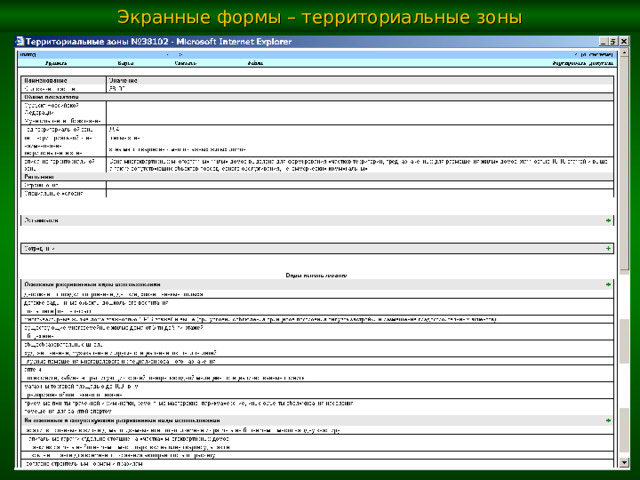 Экранные формы – территориальные зоны 