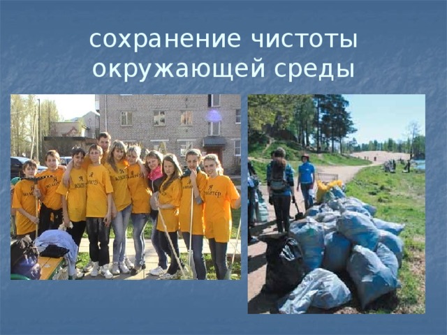 сохранение чистоты окружающей среды 