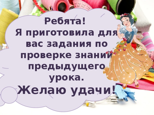 Ребята! Я приготовила для вас задания по проверке знаний предыдущего урока. Желаю удачи! 