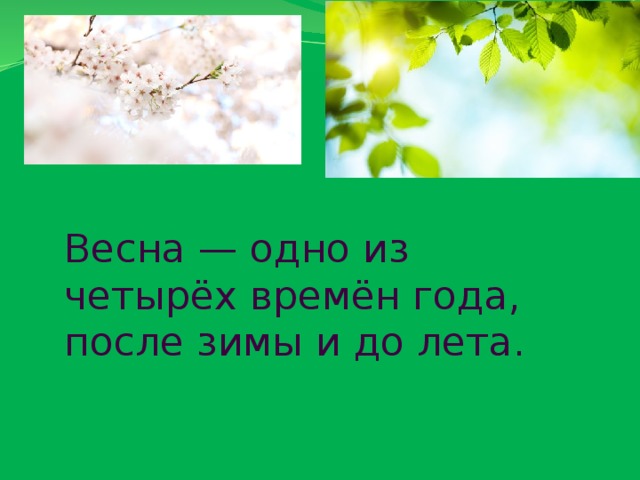 Весна — одно из четырёх времён года, после зимы и до лета. 