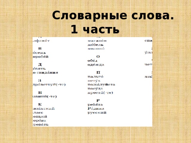  Словарные слова.  1 часть 