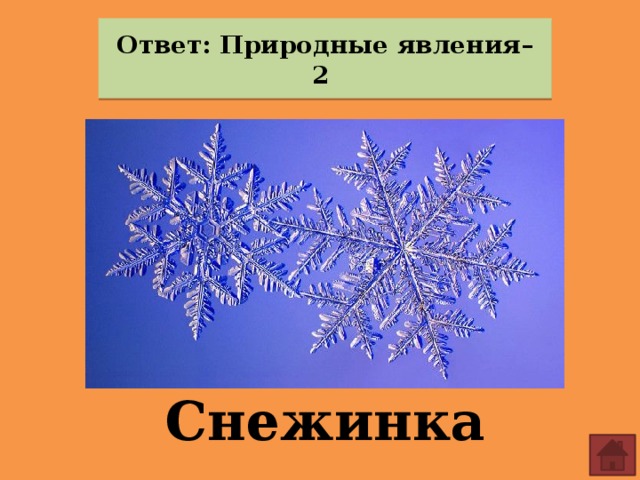 Ответ: Природные явления– 2                                                   Снежинка 