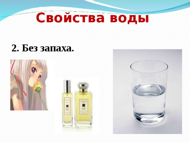 Свойства воды 2. Без запаха. 